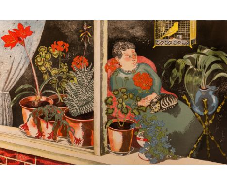 John Nash CBE RA,  British 1893-1977,  Window Plants, 1945;   lithograph on wove,  from The School Prints series,  printed in