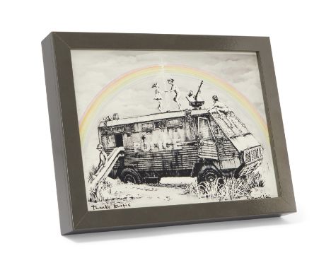 Banksy,  British b.1974-  Riot Van, 2015;  digital print in colours on card,  signed in marker pen and inscribed 'Thanks Kurt