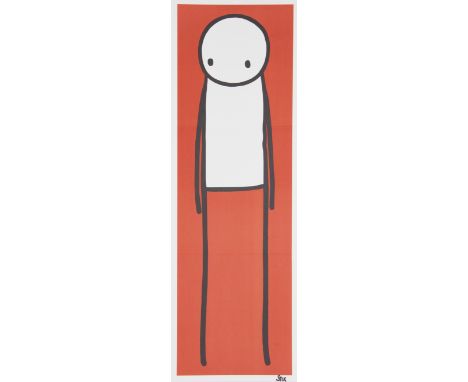 Stik,  British b.1979-  Big Issue, red;  offset lithograph in colours on paper,  signed in marker pen, 57 x 19 cm, (unframed)