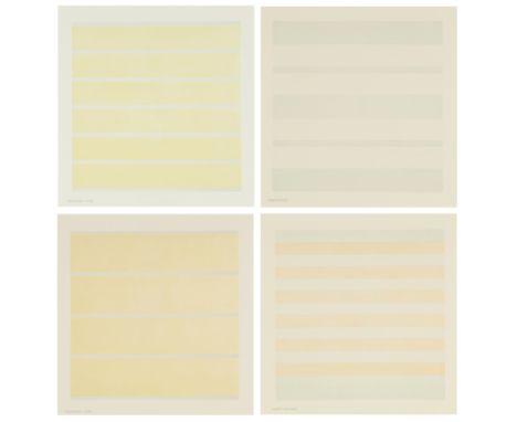 Agnes Martin, American/Canadian 1912-2004,  Innocent love; Innocence; Happiness - glee; Happy holiday, 2000;  each lithograph