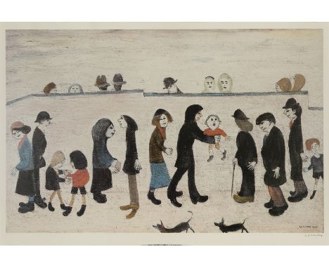 Laurence Stephen Lowry RBA RA, British 1887-1976,Man Holding Child;offset lithograph in colours on wove, signed by the artist