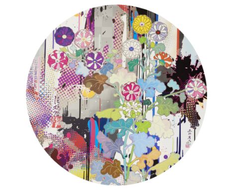 Takashi Murakami, Japanese b.1962-Kansei: Abstraction;signed circular lithograph with cold foil stamp and high gloss varnishi