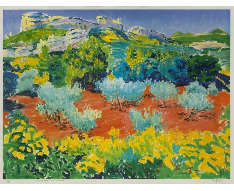 Frederick Gore CBE RA, British 1913-2009,Olive Trees, Les Baux;lithograph in colours on wove, signed, titled, numbered '63/15