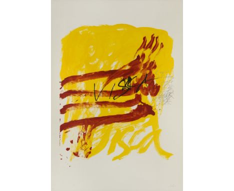 Antoni Tàpies, Spanish 1923-2012, Als Mestres de Catalunya, Planche 5, 1974;lithograph in colours on wove, signed and inscrib