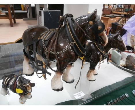 3 ceramic cart horses