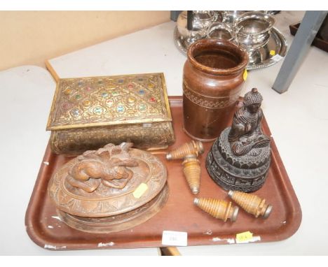 tray inc vintage carved jewellery case, possibly black forest