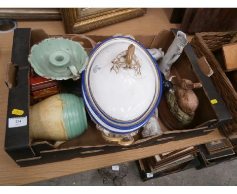 box lot inc. pottery and enamel ware candle holder