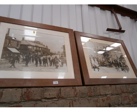 pair of prints of vintage street scenes, blackburn & rishton