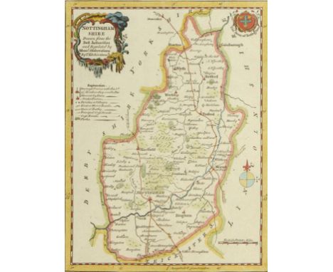 BICKHAM (GEORGE) BIRD'S EYE MAP OF N OTTINGHAM 1743-54  hand coloured, 35.5 x 14.5cm, five other maps of Nottinghamshire 18 a