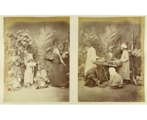 19TH CENTURY GRAND TOUR PHOTOGRAPH ALBUM comprising approx 170 albumen prints mounted on card, of views, people, buildings, a