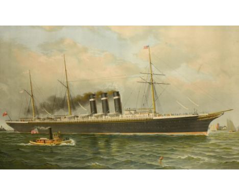 SHIP PRINT. THE TWIN SCREW STEAMSHIP CITY OF PARIS TEN THOUSAND FIVE HUNDRED TONNES, LATE 19TH C entering New York, chromolit