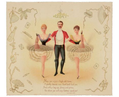THREE SIMILAR LATE VICTORIAN 'NAUGHTY NINETIES' HUMOROUS CHRISTMAS AND NEW YEAR GREETINGS CARDS with verse by S K Cowan, 13.5
