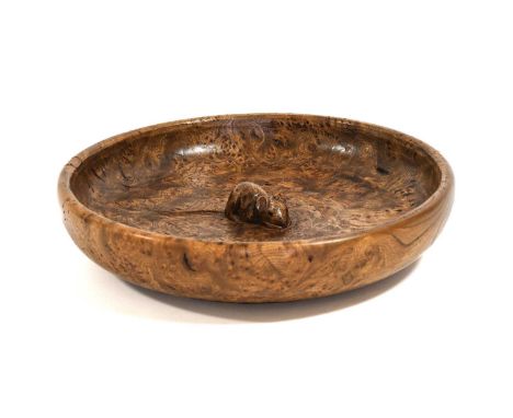 Workshop of Robert Mouseman Thompson (Kilburn): An English Burr Yew Bowl, with carved mouse trademark to the interior,30cm di