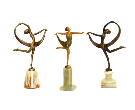 Josef Lorenzl (1892-1950): An Art Deco Spelter Figure, circa 1925, modelled as a dancer, standing on one leg, on a two sectio