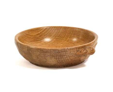 Workshop of Robert Mouseman Thompson (Kilburn): An English Oak Nut Dish, with carved mouse trademark to the exterior,15.5cm d