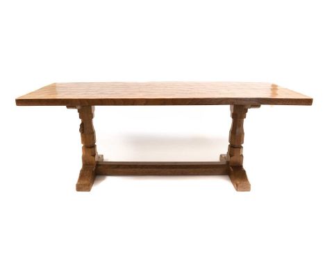 Workshop of Robert Mouseman Thompson (Kilburn): An English Oak 4ft Refectory Coffee Table, the rectangular adzed two plank to