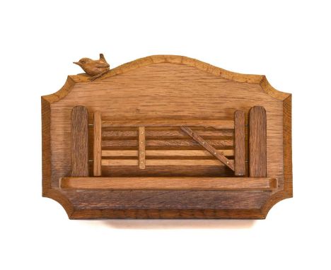 Wrenman: A Bob Hunter (Thirlby): An Oak Letter Rack, made as a five-bar gate, with carved wren trademark,30.5cm by 8.5cm, 20.