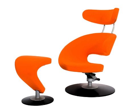 Olav Eldoy (b.1948) for Stokke: A Peel Chair and Ottoman, 2004, orange fabric upholstery, on a black powder coated base, manu