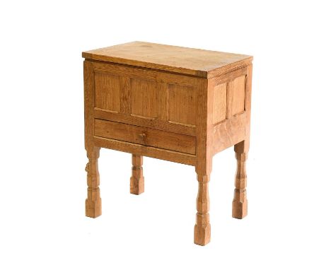 Workshop of Robert Mouseman Thompson (Kilburn): An English Oak Sewing Work Box, with a rectangular lid over a single drawer, 