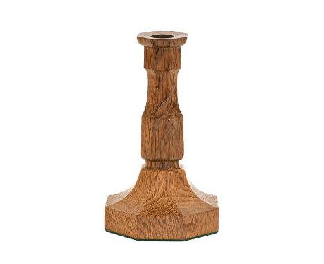 Woodpeckerman: Stan Dodds (1928-2012): An English Oak Candlestick, with carved woodpecker trademark, 17cm highProvenance: Fro