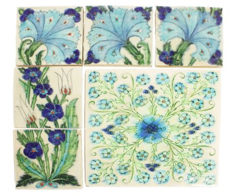 Pilkington's 6" Persian Five Tile Panel, circa 1907, in tones of blue and green, picked out in red, unmarked,15cm squarePilki