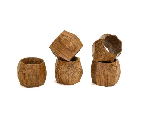 Rabbitman: Peter Heap (Wetwang): Four Oak Napkin rings, each with carved rabbit trademark,5cmWorkshop of Robert Mouseman Thom