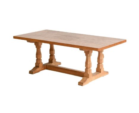 Workshop of Robert Mouseman Thompson (Kilburn): An English Oak 4ft Rectangular Coffee Table, on four octagonal legs joined by