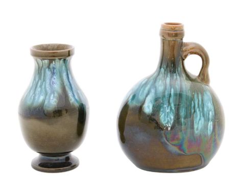 Christopher Dresser (Scottish, 1834-1904) for Linthorpe Pottery: A Jug, running brown, blue and white glaze, impressed HT (He