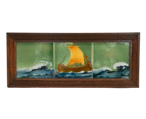 A Craven Dunnill &amp; Co 6" Three Tile Panel, moulded with a galleon in full sail, moulded factory marks,each 15cm squareCra