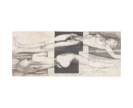FUCHS, ERNST (1930-2015), "Akt - Eva", Aquatintaradierung/Papier, mit zwei vertikat verlaufenden Falzen als Triptychon, in je