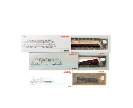 MÄRKLIN 3-tlg Konvolut Lokomotiven, Spur H0, bestehend aus Dampflok '3497' der K.Bay.Sts.B; Diesellok '37803' der DB und E-lo