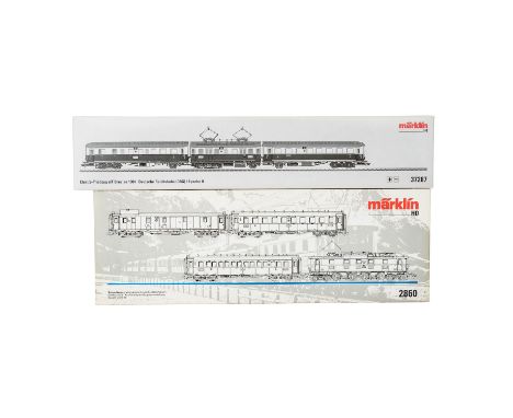 MÄRKLIN 2 Loksets der DRG '37287' und '2860', Spur H0, 37287: 3-tlg E-Triebzug beinhaltet 1 creme-/braunrotfarbenen Triebwage