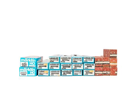 MÄRKLIN Konvolut aus zwei Loks und 21 Personenwagen, Spur H0, E-Lok '3157' und Triebwagen 3125 'Roter Pfeil' der SBB, beide g