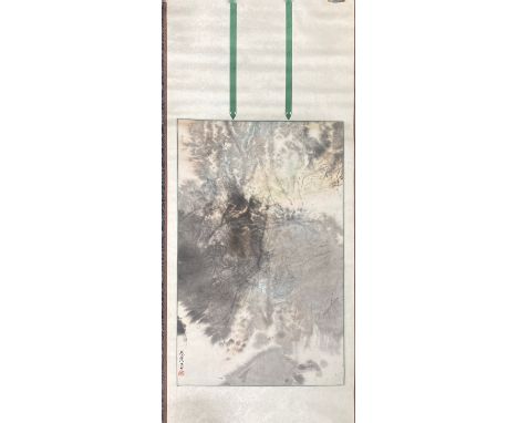 Hongfa Yao: (Contemporary, Chinese) A scroll mounted Chinese watercolour on wet paper W. 58cm. Exhibited London, slight foxin
