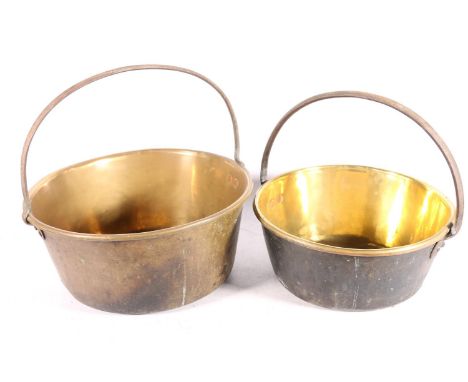 Two vintage brass jelly pans, largest 38cm diameter.&nbsp; (2) 