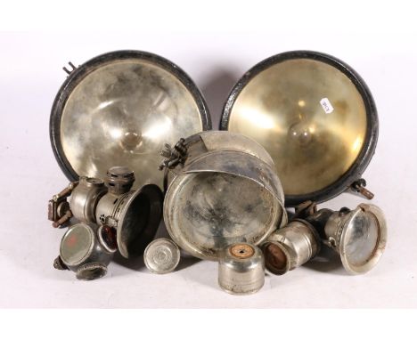 Pair of vintage vehicle lamps of larger proportions, 25cm diameter, another, an FHS Lamps of Birmingham spotlight, and other 