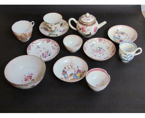 18th Century and later tea bowls, cup, saucers, and teapot (12) (damaged)