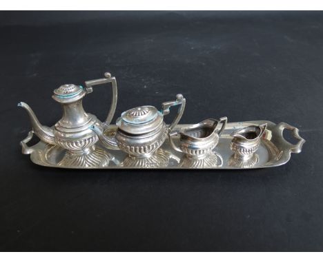 A miniature silver coffee and tea service on a tray, Birmingham 1962, 61 grams