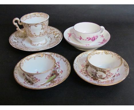 Eight 18th Century and later cups and saucers (some non-matching) including Copeland and Garrett gilt on white porcelain and 