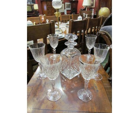 A set of six Thomas Webb crystal wine glasses (boxed) and a Thomas Webb crystal square decanter 