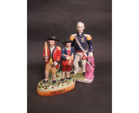 A reproduction Staffordshire pottery figure of General Napier British Army Commander in Chief in India in Naval uniform (1782