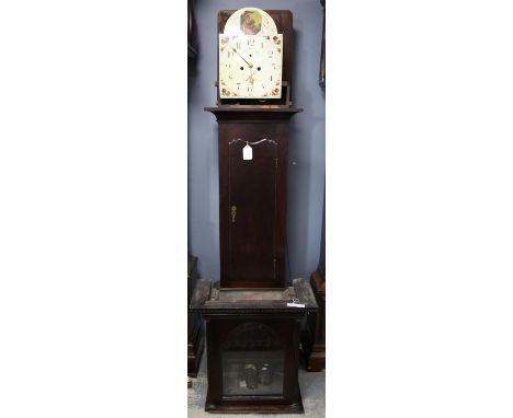 19th century eight day mahogany longcase clock, with twin train movement, the painted dial with a lady seated in a landscape,