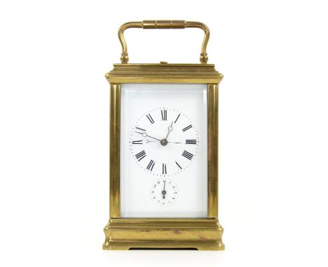 L.Vrard & co. Shanghai, quarter repeating carriage clock striking on two nesting bells, the gorge case with white enamel dial