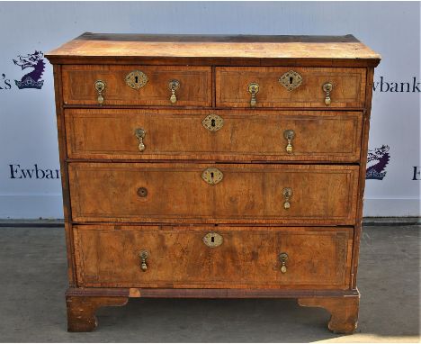 19th century walnut chest of two short over three long graduated drawers on bracket feet, h91 x w95 x d55cm,