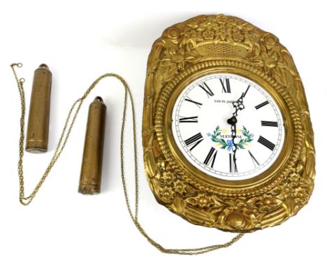 French Comtoise style wall clock by Louis Jaquine, St. Etienne, the white floral decorated dial with Roman numerals and press