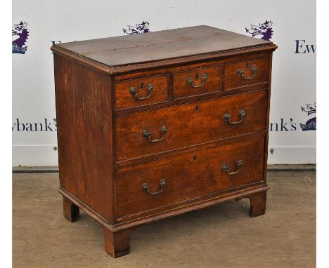 19th century oak chest of three short over two long graduated drawers on bracket feet, h79 x w81 x d50cm,