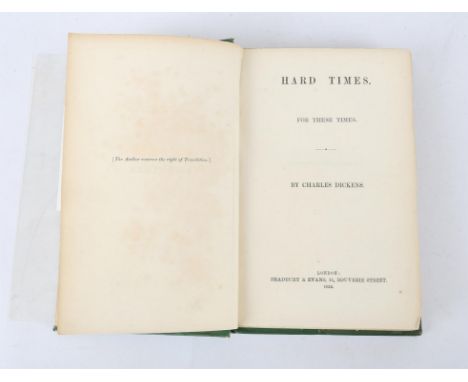 Dickens (Charles) Hard Times, first edition in book form, Smith's secondary binding in original bright green fine-ribbed clot