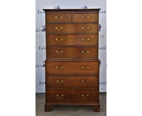 19th century mahogany chest on chest of two short over three long graduated drawers over three further long graduated drawers