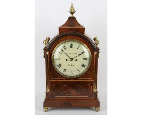 Early 19th century mahogany and boxwood bracket clock, inscribed John Wontner, London, the case with pineapple finial over ba