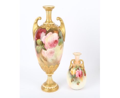 Royal Worcester vase signed Sedgley 38cm high date mark for 1919, shape number H 179.and a similar unsigned small vase, shape